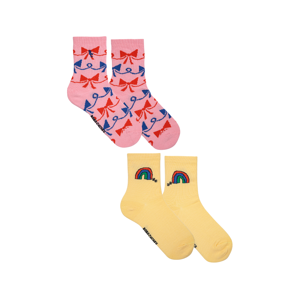 Short Socks Pack of 2 - Rainbow & Ribbon Bow