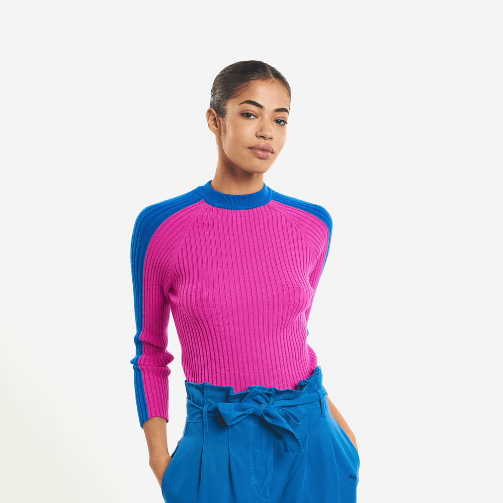 Women's Colourblock Ribbed Knitted Jumper
