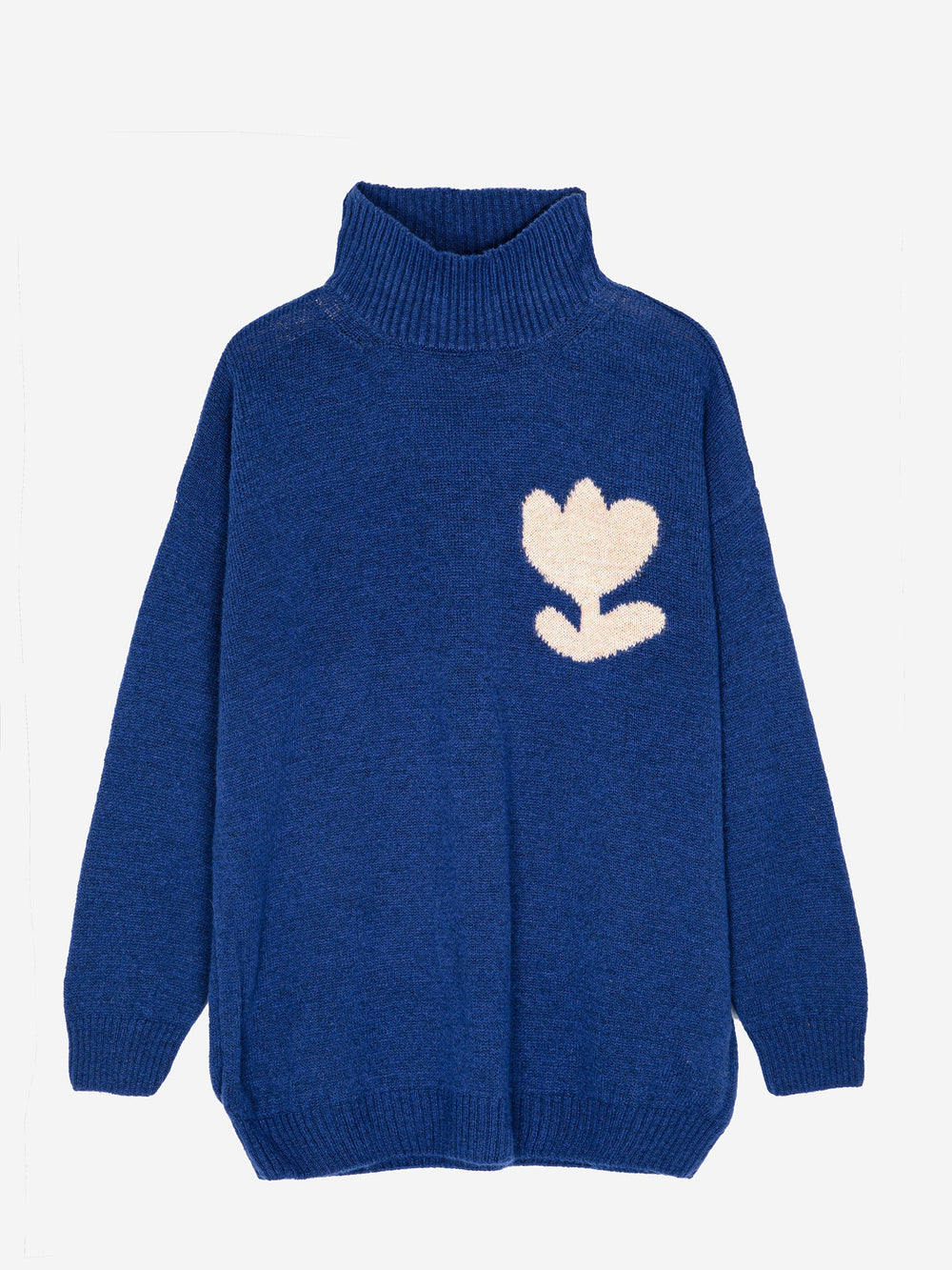 Womens Hi Neck Long Jumper - Blue