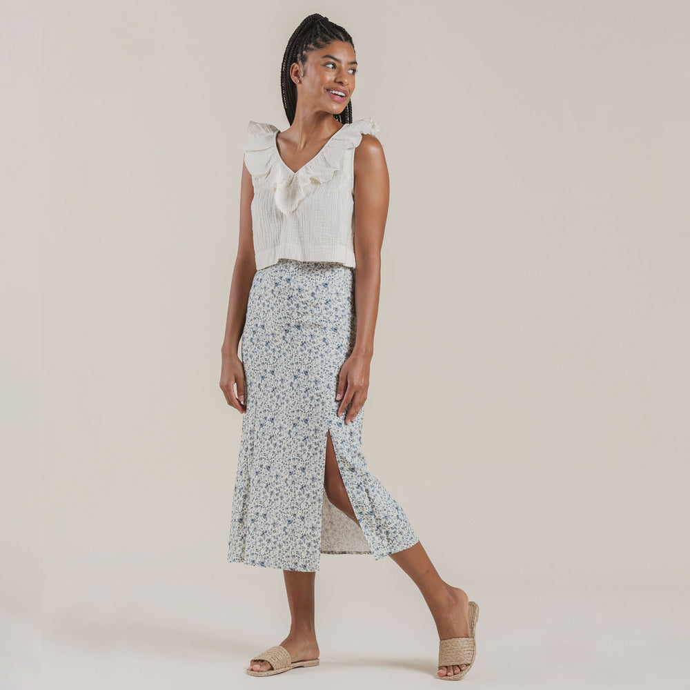 Women's Slit Skirt - Blue Floral