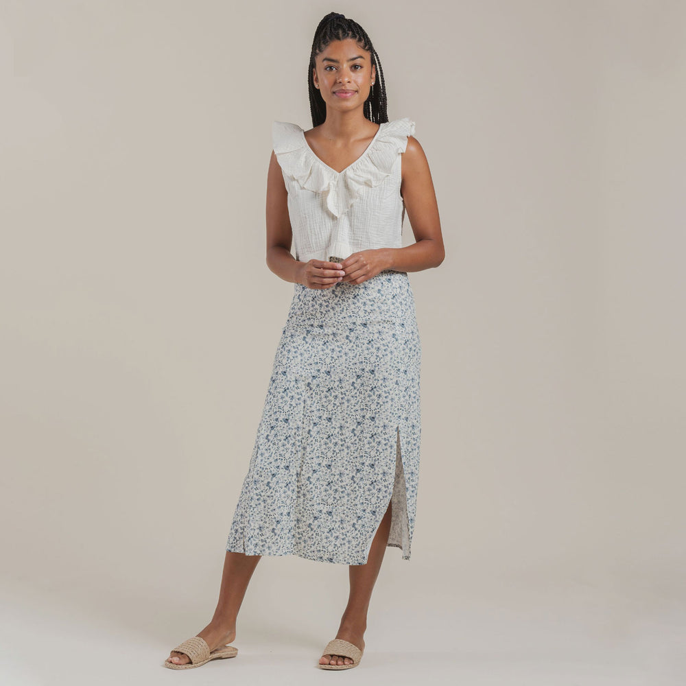 Women's Slit Skirt - Blue Floral