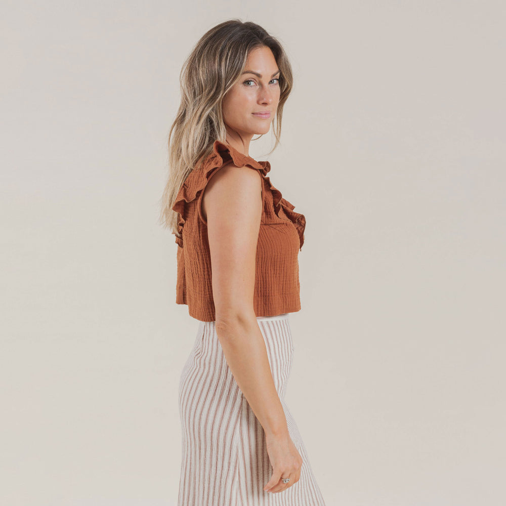 Women's Ruffled Crop Top - Amber