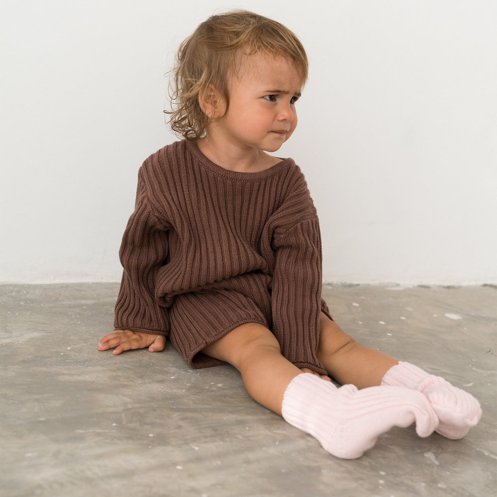 Essential Knit LS Romper - Cocoa