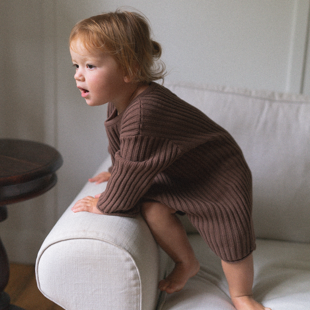 Essential Knit LS Romper - Cocoa