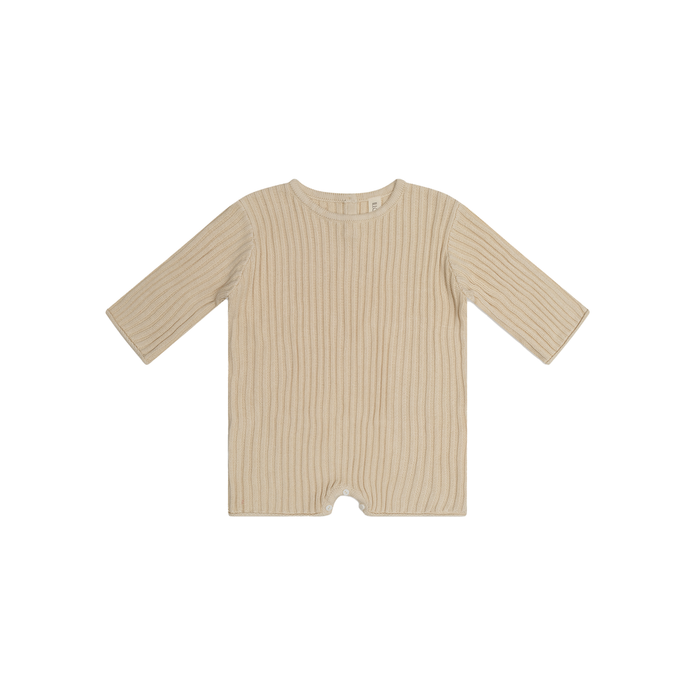 Essential Knit LS Romper - Biscuit