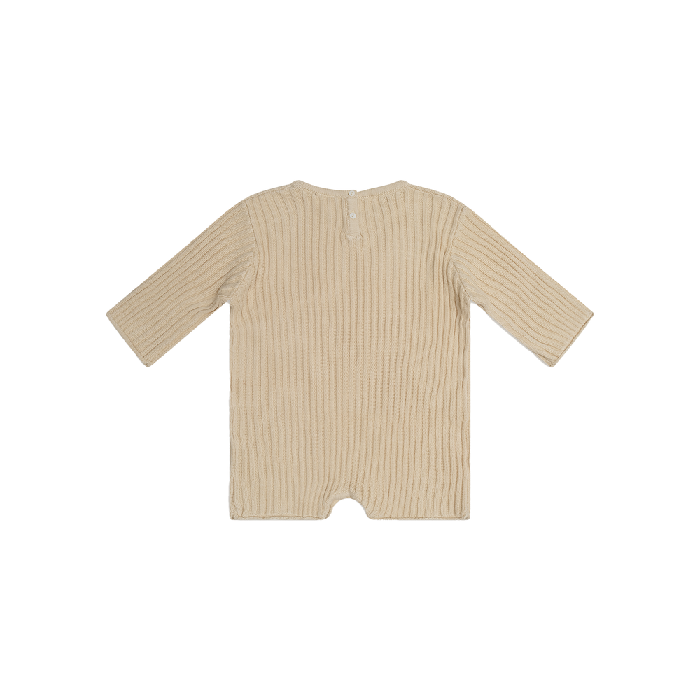 Essential Knit LS Romper - Biscuit