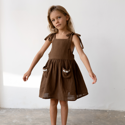 Luna Pinafore - Cocoa Embroidery