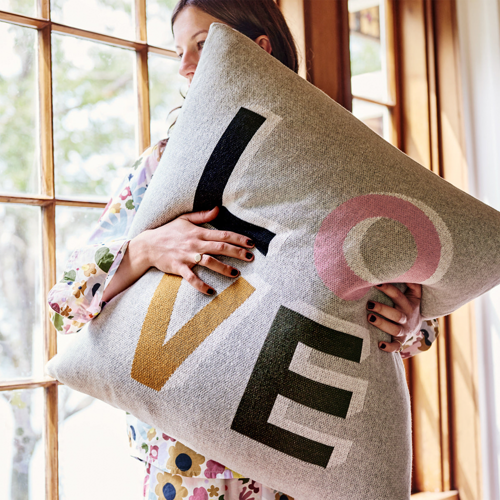 Knit European Cushion Cover - Grey Love