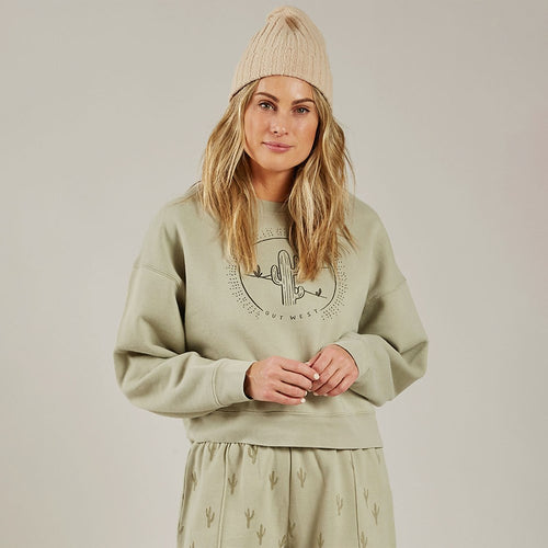 Womens Boxy Fleece Pullover - Cactus - Agave