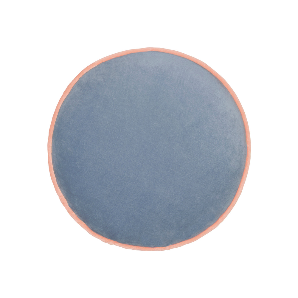 Velvet Round Cushion - Dusty Blue Trim