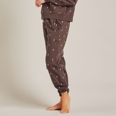 Womens Jogger Pants - Lightening Bolts - Vintage Black