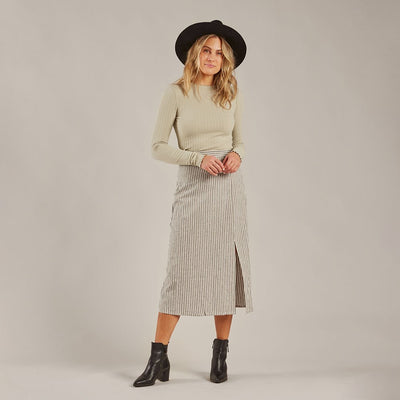 Womens Midi Front Slit Skirt - Railroad Stripe