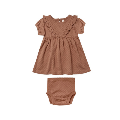 SS Ruffle V Dress & Bloomers - Clay