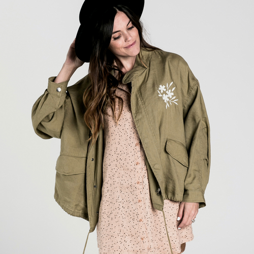 Women's Embroidered Fleur Jacket - Olive