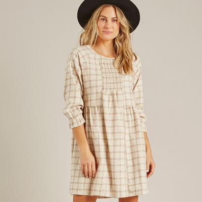 Womens Sadie Dress - Wine Check - Stone/Wine