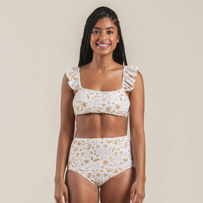 Women's Ruffle Sleeve Bikini Top - Garden Birds