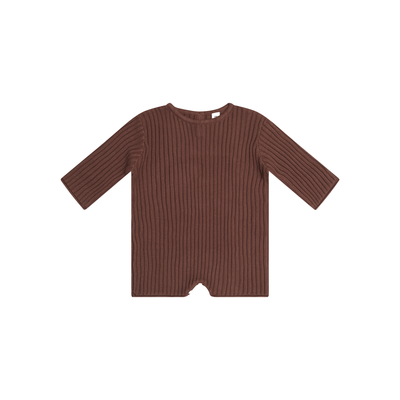 Essential Knit LS Romper - Cocoa