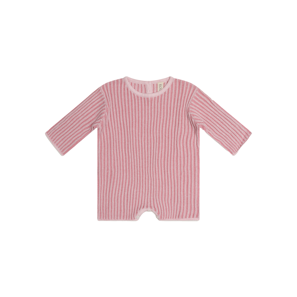 Essential Knit LS Romper - Strawberry Stripe