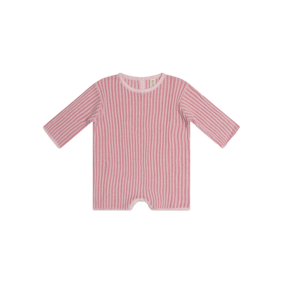 Essential Knit LS Romper - Strawberry Stripe
