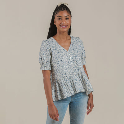 Women's Maddy Blouse - Blue Floral